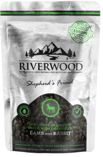 RIVERWOOD SOFT SNACK PREMIETTI al gusto AGNELLO CONIGLIO e CAMOMILLA 150 GR. GRAIN FREE