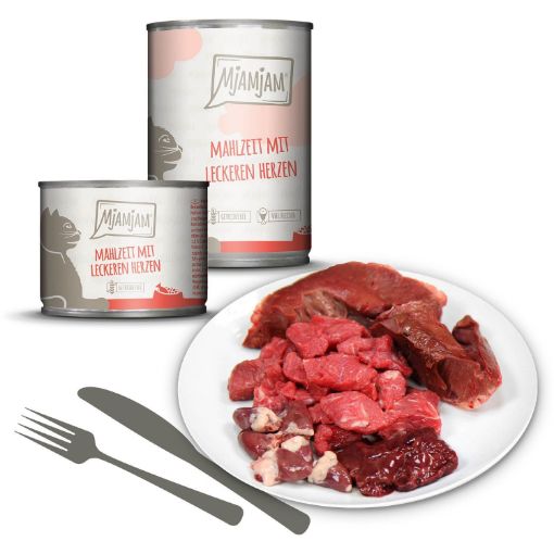 MJAMJAM MANZO CON CUORI DELIZIOSI UMIDO GATTO  COMPLETO 200 GR. Lattina