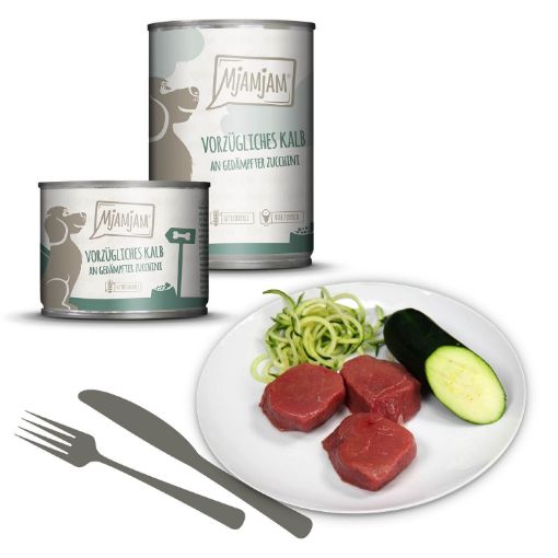MJAMJAM VITELLO CON ZUCCHINE UMIDO CANE COMPLETO 200 GR. Lattina
