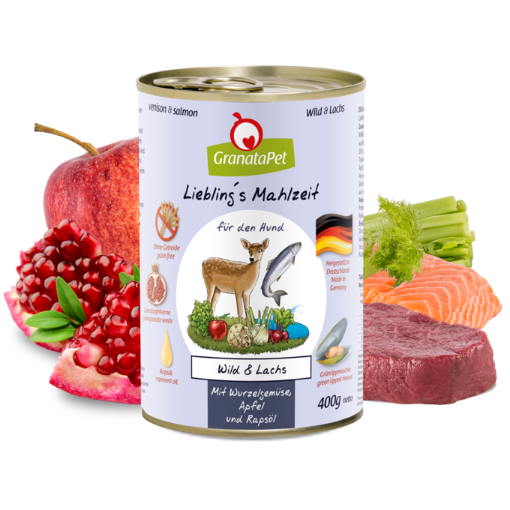 GRANATAPET UMIDO Grain Free SELVAGGINA E E SALMONE CON VERDURE A RADICE, MELA LIEBLING's MAHLZEIT 800 GR