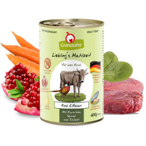 GRANATAPET UMIDO grain free MANZO E FAGIANO CON carote e spinaci LIEBLING's MAHLZEIT 800 GR