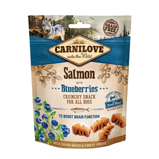 CARNILOVE CRUNCHY SNACK CANE Al Gusto SALMONE E MIRTILLI 200 GR. 