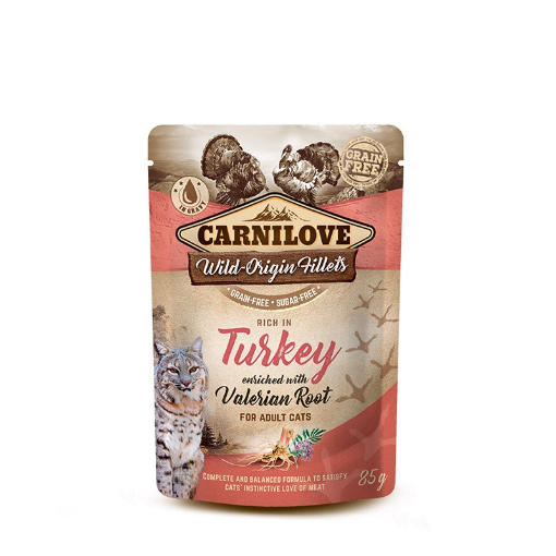 CARNILOVE UMIDO GATTO a FILETTI TACCHINO E VALERIANA 85 gr