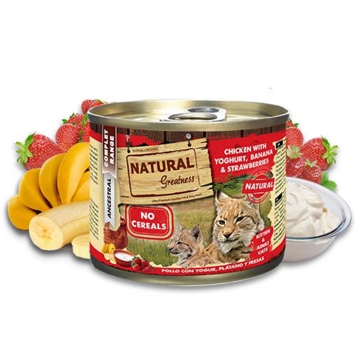 NATURAL GREATNESS Umido GATTO CUCCIOLO/ADULTO 200 GR POLLO  YOGURT BANANA FRAGOLE 