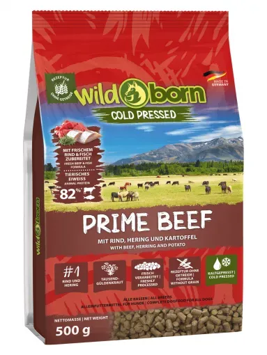 500 GR. MANZO  WILDBORN PRIME CUCCIOLO E ADULTO PRESSATO A FREDDO GRAIN FREE 