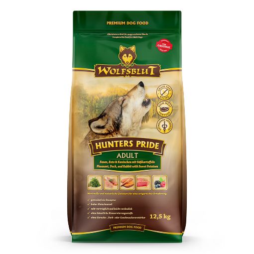 12,5 KG HUNTER'S PRIDE FAGIANO ANATRA CONIGLIO WOLFSBLUT CANE ADULTO GRAIN FREE