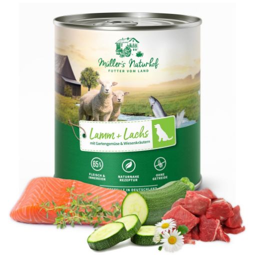 MULLER'S NATURHOF 800 GR  AGNELLO E SALMONE  GRAIN FREE UMIDO CANE 