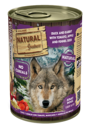  NATURAL GREATNESS UMIDO CANE CONIGLIO ANATRA  E MELA LIGHT 400 gr
