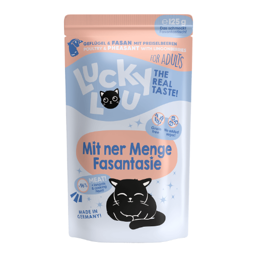 LUCKY LOU POLLO FAGIANO UMIDO GATTO  COMPLETO 125 GR. BUSTINA RISPARMIO