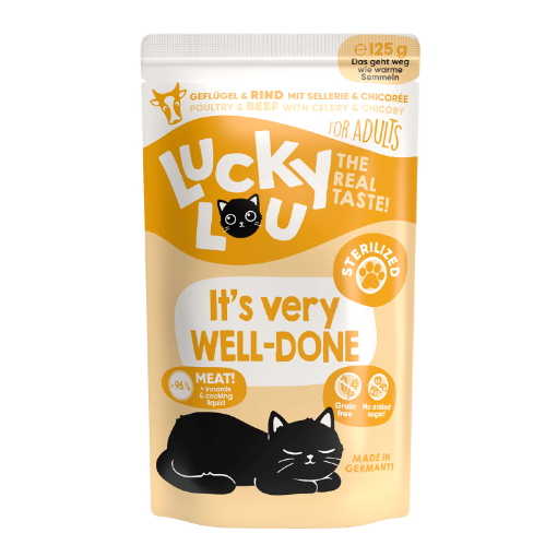 125 GR. POLLO MANZO  LUCKY LOU UMIDO GATTO STERILIZZATO