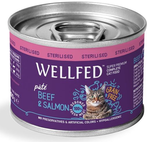WELLFED MANZO E SALMONE  200 GR. UMIDO GATTO STERILIZZATO  COMPLETO 