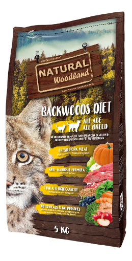 5 KG BACKWOODS DIET MAIALE  NATURAL WOODLAND GATTO KITTEN E ADULTO