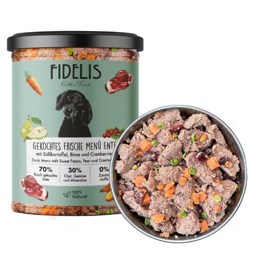 UMIDO IN VETRO ANATRA PATATE DOLCI E MIRTILLI ROSSI CANE  400 GR. FIDELIS  GRAIN FREE