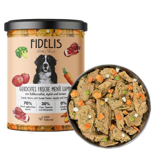 UMIDO IN VETRO AGNELLO PATATE DOLCI E LENTICCHIE CANE  400 GR. FIDELIS  GRAIN FREE
