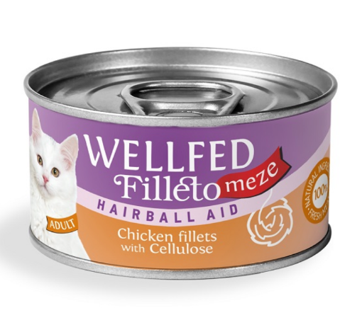 WELLFED  POLLO HAIRBALL 70 GR FILETTI SFILACCETTI UMIDO GATTO 