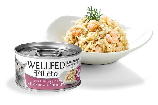 WELLFED POLLO GAMBERETTI 70 GR FILETTI SFILACCETTI UMIDO GATTO 