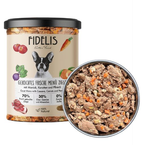 UMIDO IN VETRO CAPRA MANIOCA E CAROTE CANE  400 GR. FIDELIS  GRAIN FREE  MINIMO 2 PZ O MULTIPLI
