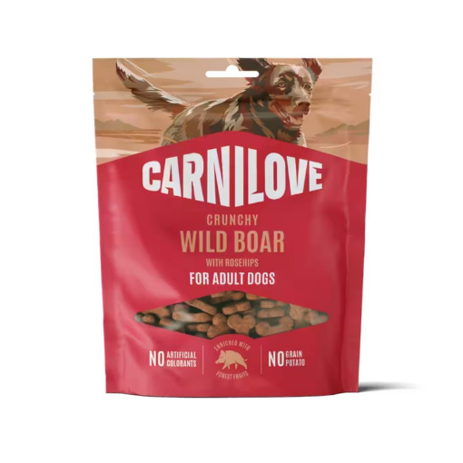 CARNILOVE CRUNCHY SNACK PREMIETTI al gusto CINGHIALE e ROSA CANINA 200 GR. GRAIN FREE
