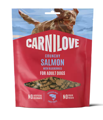 CARNILOVE CRUNCHY SNACK CANE Al Gusto SALMONE E MIRTILLI 200 GR.